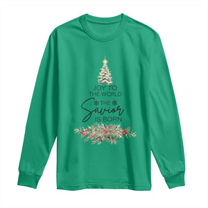 Funny Christmas Christian Faith Long Sleeve Shirt Joy To The World The Savior Is Born Xmas Tree TS11 Irish Green Print Your Wear