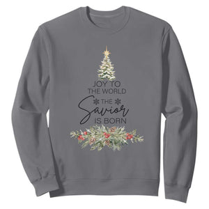 Funny Christmas Christian Faith Sweatshirt Joy To The World The Savior Is Born Xmas Tree TS11 Charcoal Print Your Wear