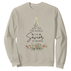 Funny Christmas Christian Faith Sweatshirt Joy To The World The Savior Is Born Xmas Tree TS11 Sand Print Your Wear