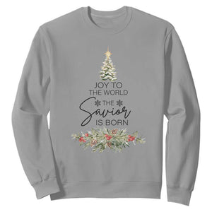 Funny Christmas Christian Faith Sweatshirt Joy To The World The Savior Is Born Xmas Tree TS11 Sport Gray Print Your Wear