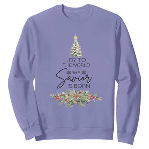 Funny Christmas Christian Faith Sweatshirt Joy To The World The Savior Is Born Xmas Tree TS11 Violet Print Your Wear