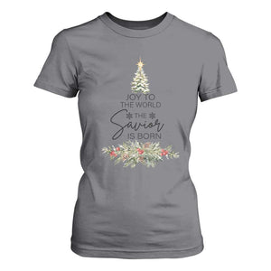 Funny Christmas Christian Faith T Shirt For Women Joy To The World The Savior Is Born Xmas Tree TS11 Charcoal Print Your Wear