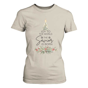 Funny Christmas Christian Faith T Shirt For Women Joy To The World The Savior Is Born Xmas Tree TS11 Sand Print Your Wear
