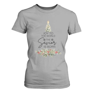 Funny Christmas Christian Faith T Shirt For Women Joy To The World The Savior Is Born Xmas Tree TS11 Sport Gray Print Your Wear