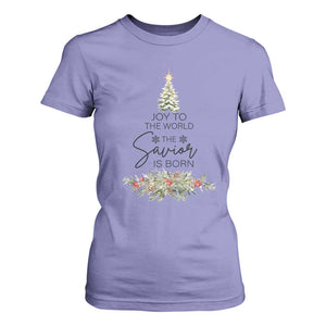 Funny Christmas Christian Faith T Shirt For Women Joy To The World The Savior Is Born Xmas Tree TS11 Violet Print Your Wear