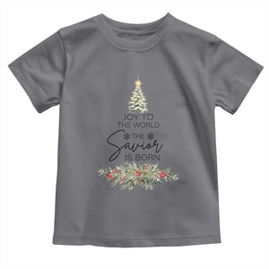 Funny Christmas Christian Faith Toddler T Shirt Joy To The World The Savior Is Born Xmas Tree TS11 Charcoal Print Your Wear