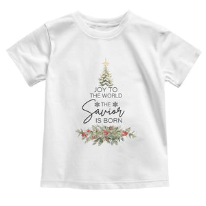 Funny Christmas Christian Faith Toddler T Shirt Joy To The World The Savior Is Born Xmas Tree TS11 White Print Your Wear