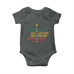 Christian Faith Baby Onesie Believe Like Mary Trust Like Joseph Hope Like Shepherds TS11 Dark Heather Print Your Wear