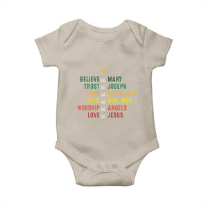 Christian Faith Baby Onesie Believe Like Mary Trust Like Joseph Hope Like Shepherds TS11 Sand Print Your Wear