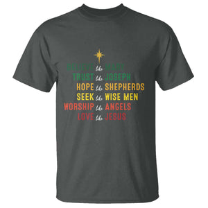 Christian Faith T Shirt Believe Like Mary Trust Like Joseph Hope Like Shepherds TS11 Dark Heather Print Your Wear