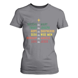 Christian Faith T Shirt For Women Believe Like Mary Trust Like Joseph Hope Like Shepherds TS11 Charcoal Print Your Wear