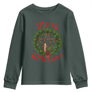 Nordic Christmas Youth Sweatshirt Merry Witchmas Pagan Yule Xmas Wreath TS11 Dark Forest Green Print Your Wear