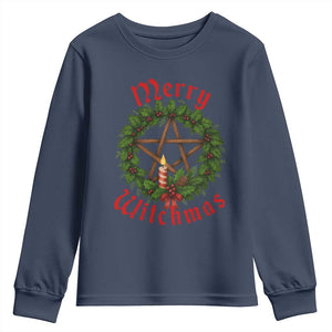Nordic Christmas Youth Sweatshirt Merry Witchmas Pagan Yule Xmas Wreath TS11 Navy Print Your Wear