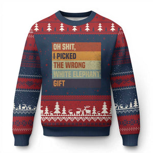 Oh Shit I Picked The Wrong White Elephant Gift Ugly Christmas Sweater Funny Xmas Gift Exchange Game TS11 Navy Red Print Your Wear