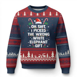 Funny Oh Shit I Picked The Wrong White Elephant Gift Ugly Christmas Sweater Xmas Gift Exchange Santa Hat TS11 Navy Red Print Your Wear