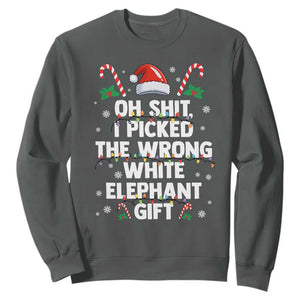 Funny Oh Shit I Picked The Wrong White Elephant Gift Sweatshirt Christmas Gift Exchange Santa Hat TS11 Dark Heather Print Your Wear