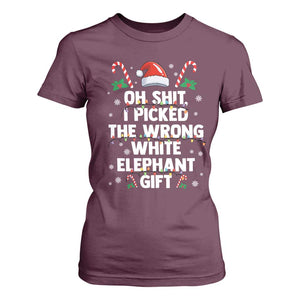 Funny Oh Shit I Picked The Wrong White Elephant Gift T Shirt For Women Christmas Gift Exchange Santa Hat TS11 Maroon Print Your Wear