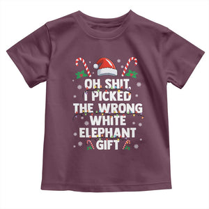 Funny Oh Shit I Picked The Wrong White Elephant Gift Toddler T Shirt Christmas Gift Exchange Santa Hat TS11 Maroon Print Your Wear