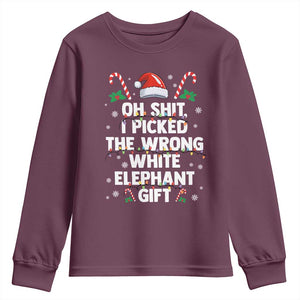 Funny Oh Shit I Picked The Wrong White Elephant Gift Youth Sweatshirt Christmas Gift Exchange Santa Hat TS11 Maroon Print Your Wear