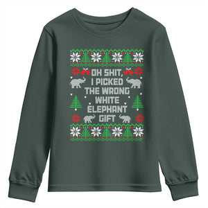 Funny Oh Shit I Picked The Wrong White Elephant Gift Youth Sweatshirt Christmas Gift Exchange TS11 Dark Forest Green Print Your Wear