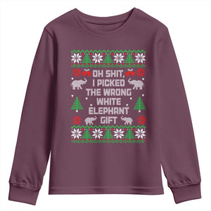 Funny Oh Shit I Picked The Wrong White Elephant Gift Youth Sweatshirt Christmas Gift Exchange TS11 Maroon Print Your Wear