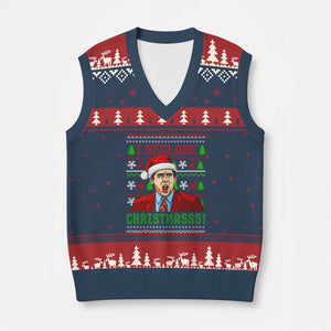 Funny I Declare Xmas V-Neck Knit Sweater Vest Funny Xmas Office Holiday Meme TS11 Navy Red Print Your Wear