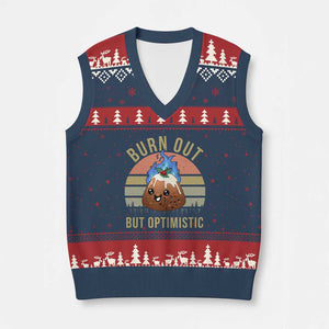 Funny Xmas Pudding V-Neck Knit Sweater Vest Burn Out But Optimistic Blue Flame TS11 Navy Red Print Your Wear