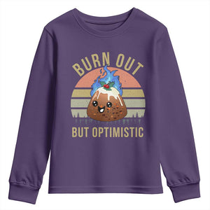 Funny Christmas Pudding Youth Sweatshirt Burn Out But Optimistic Blue Flame TS11 Purple Print Your Wear