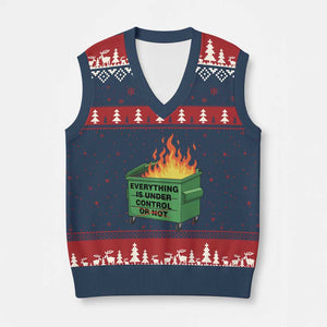 Funny Dumpster Fire V-Neck Knit Sweater Vest Everything Is Under Control Or Not TS11 Navy Red Print Your Wear