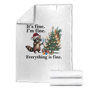Christmas Hanukkah Racoon Throw Blanket Funny Its Fine I Am Fine Everything Is Fine TS11 White Print Your Wear