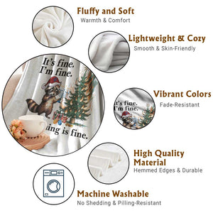 Christmas Hanukkah Racoon Throw Blanket Funny Its Fine I Am Fine Everything Is Fine TS11 Print Your Wear
