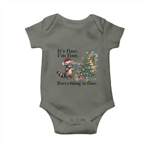 Christmas Hanukkah Racoon Baby Onesie Funny Its Fine I Am Fine Everything Is Fine TS11 Military Green Print Your Wear
