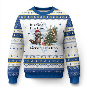 Christmas Chanukah Racoon Hanukkah Ugly Sweater Funny Its Fine I Am Fine Everything Is Fine TS11 White Royal Blue Print Your Wear