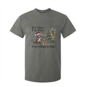 Christmas Hanukkah Racoon T Shirt For Kid Funny Its Fine I Am Fine Everything Is Fine TS11 Military Green Print Your Wear