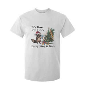 Christmas Hanukkah Racoon T Shirt For Kid Funny Its Fine I Am Fine Everything Is Fine TS11 White Print Your Wear