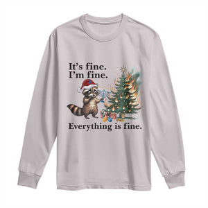 Christmas Hanukkah Racoon Long Sleeve Shirt Funny Its Fine I Am Fine Everything Is Fine TS11 Ice Gray Print Your Wear