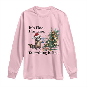 Christmas Hanukkah Racoon Long Sleeve Shirt Funny Its Fine I Am Fine Everything Is Fine TS11 Light Pink Print Your Wear