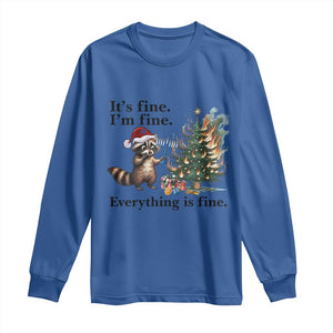 Christmas Hanukkah Racoon Long Sleeve Shirt Funny Its Fine I Am Fine Everything Is Fine TS11 Royal Blue Print Your Wear