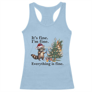 Christmas Hanukkah Racoon Racerback Tank Top Funny Its Fine I Am Fine Everything Is Fine TS11 Light Blue Print Your Wear
