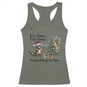 Christmas Hanukkah Racoon Racerback Tank Top Funny Its Fine I Am Fine Everything Is Fine TS11 Military Green Print Your Wear
