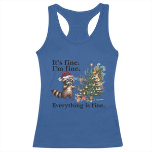 Christmas Hanukkah Racoon Racerback Tank Top Funny Its Fine I Am Fine Everything Is Fine TS11 Royal Blue Print Your Wear