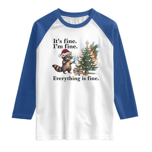 Christmas Hanukkah Racoon Raglan Shirt Funny Its Fine I Am Fine Everything Is Fine TS11 White Royal Print Your Wear