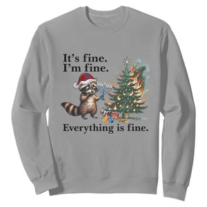 Christmas Hanukkah Racoon Sweatshirt Funny Its Fine I Am Fine Everything Is Fine TS11 Sport Gray Print Your Wear