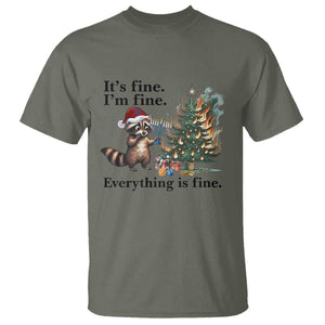 Christmas Hanukkah Racoon T Shirt Funny Its Fine I Am Fine Everything Is Fine TS11 Military Green Print Your Wear
