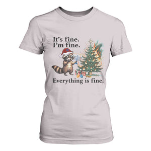 Christmas Hanukkah Racoon T Shirt For Women Funny Its Fine I Am Fine Everything Is Fine TS11 Ice Gray Print Your Wear
