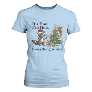 Christmas Hanukkah Racoon T Shirt For Women Funny Its Fine I Am Fine Everything Is Fine TS11 Light Blue Print Your Wear