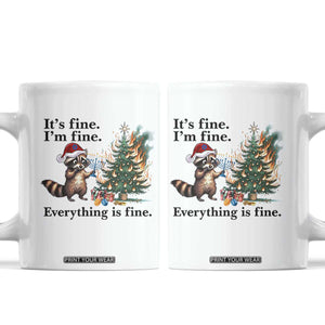 Christmas Hanukkah Racoon Coffee Mug Funny Its Fine I Am Fine Everything Is Fine TS11 White Print Your Wear