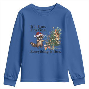 Christmas Hanukkah Racoon Youth Sweatshirt Funny Its Fine I Am Fine Everything Is Fine TS11 Royal Blue Print Your Wear