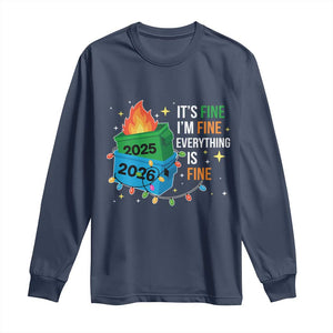 Dumpster Fire Christmas Long Sleeve Shirt Funny It's Fine I'm Fine Everything Is Fine TS11 Navy Print Your Wear