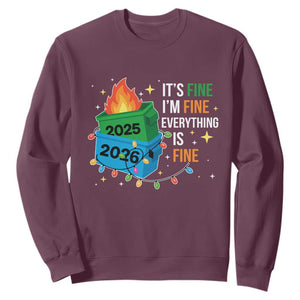 Dumpster Fire Christmas Sweatshirt Funny It's Fine I'm Fine Everything Is Fine TS11 Maroon Print Your Wear